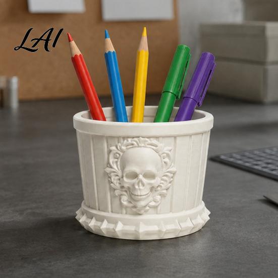 Cool Desk Gadgets Gothic Skull Pen Holder 3D Printed PLA Stationery Organizer Holder for Students Halloween Theme Container Makeup Brushes
