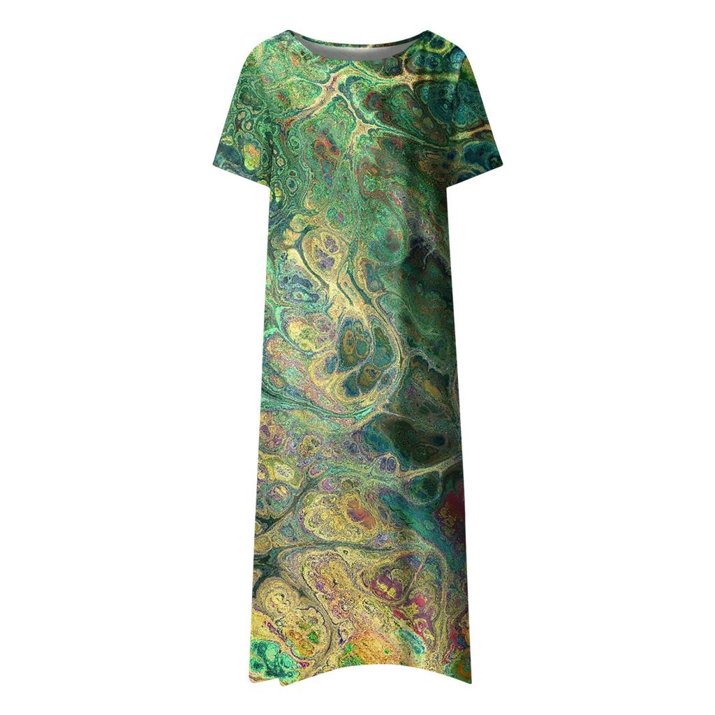 Women's Casual Dresses Printed Dresses Summer Dresses Printed Pleated Round Neck Midi Dresses Basic Classic Outdoor Daily Short Sleeve Loose Dresses