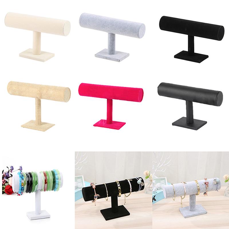 Soporte de exhibición de joyería de terciopelo para pulseras, collares, brazaletes, relojes, pinzas para el cabello y tocados. Organizador de estante en forma de T.