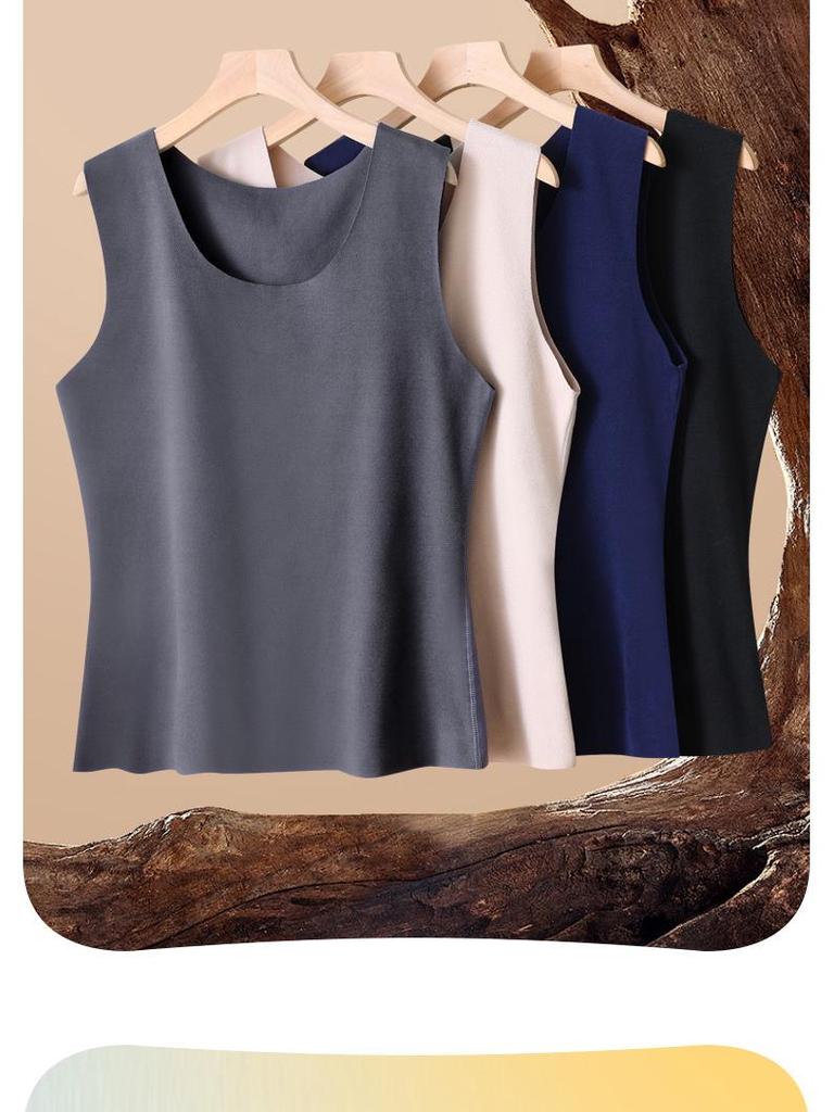 Men's Seamless Slim Fit German Velvet Warm Vest, Autumn/Winter, Large Size, Sports Base Layer with Patch.