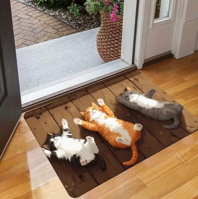 Cute Cat Pattern Anti Slip Floor Mat Suitable for Entrances Kitchens Laundry Rooms Bathrooms Holiday Area Mat Home Decoration