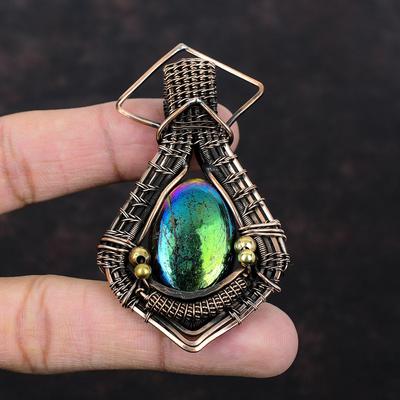 Colgante de Labradorita Fuego Místico Colgante Envuelto en Alambre de Cobre Colgante Hecho a Mano Joyería de Cobre Antiguo Colgante de Gema Natural Regalo de Compromiso