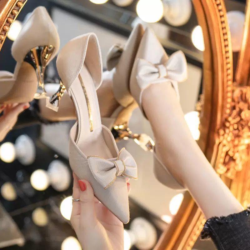 With Medium Heels Pointed Toe Bow Shoes for Women Spring and Autumn Lastest Chic Point High Quality On Sale Non Slip Woman Pumps