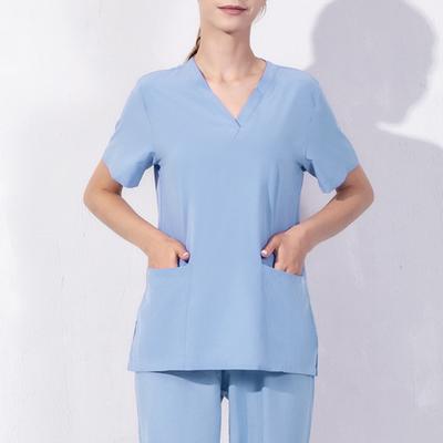 V-Neck Short Sleeve Operating Room Uniform Tops Pockets Side Split Hospital Working Tops Nurse Dental Surgery Tops Workwear