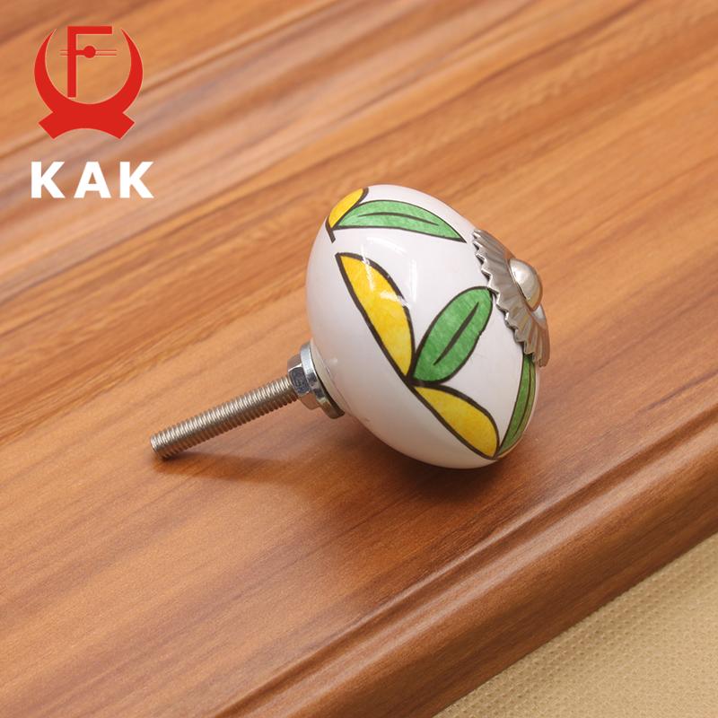 KAK 40mm Hand-painted Ceramic Drawer Knobs Porcelain Pumpkin Cabinet Knobs Cupboard Handles with Base for Kids Furniture Handle