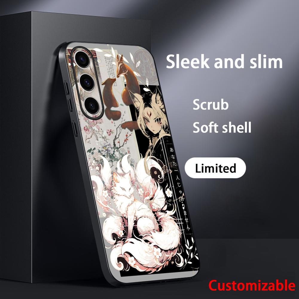 Nine-tailed fox art fashion design Phone Case For Samsung Galaxy S26 S25 S24 S23 S22 S21 Plus Ultra Note20 Soft Black