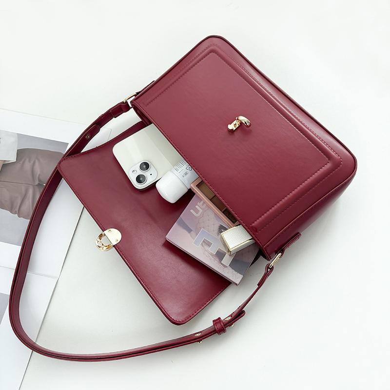 Geantă Retro pentru Femei, Nouă, Textură High-end, de Nișă, sub Braț, Piele PU cu Clapetă, Roșie, Geantă Pătrată Crossbody pe Umăr CLE