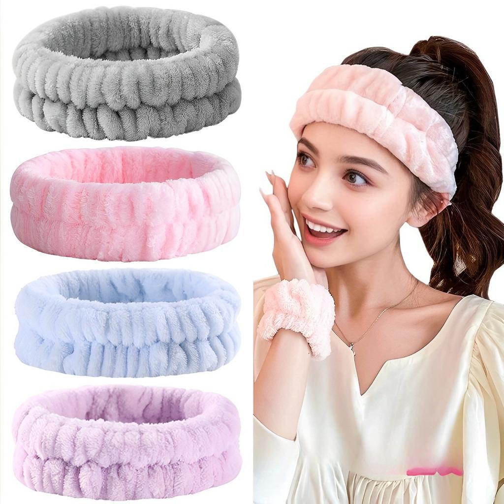 Fascia per Lavaggio Viso, Elastico per Lavaggio Viso, Fascia per Capelli da Donna, Peluche Monocolore, Fascia per Capelli da Casa per Trucco, Elastico per Capelli