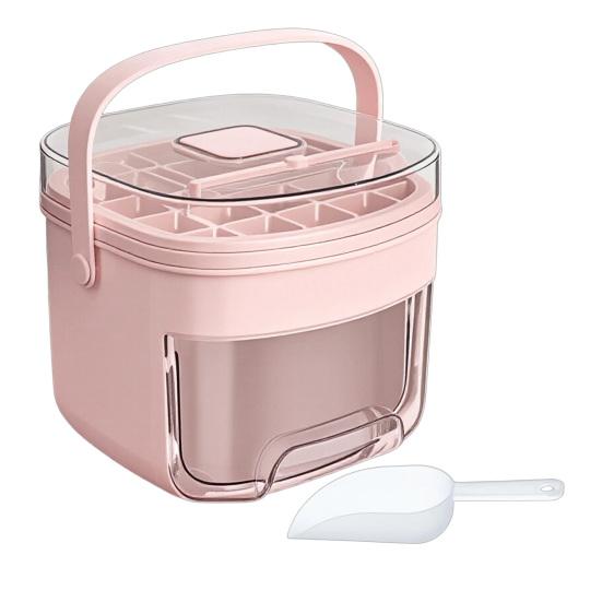 

2-in-1 Ice Cube Maker & Storage Bucket Press-Release 48-Cavity Portable Ice Tray with Lid Scoop Easy-Release Ice Mold for Home Camping рожевий