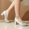 High-heeled Small Leather Shoes Women's Spring and Autumn White French Wedding Shoes Retro Thick-heeled Thick-soled Raised Mary Jane Shoes