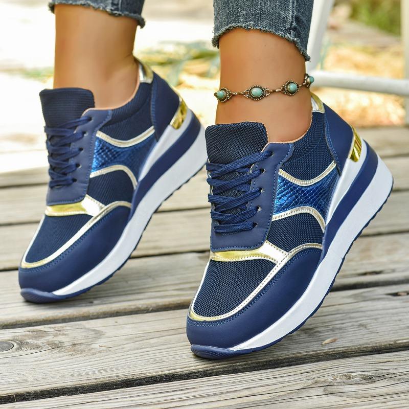 Dames Herfst Dikke Zool Sleehak Vetersluiting Casual Sportschoenen, Trendy Schoenen, Verkrijgbaar In Grote Maten.