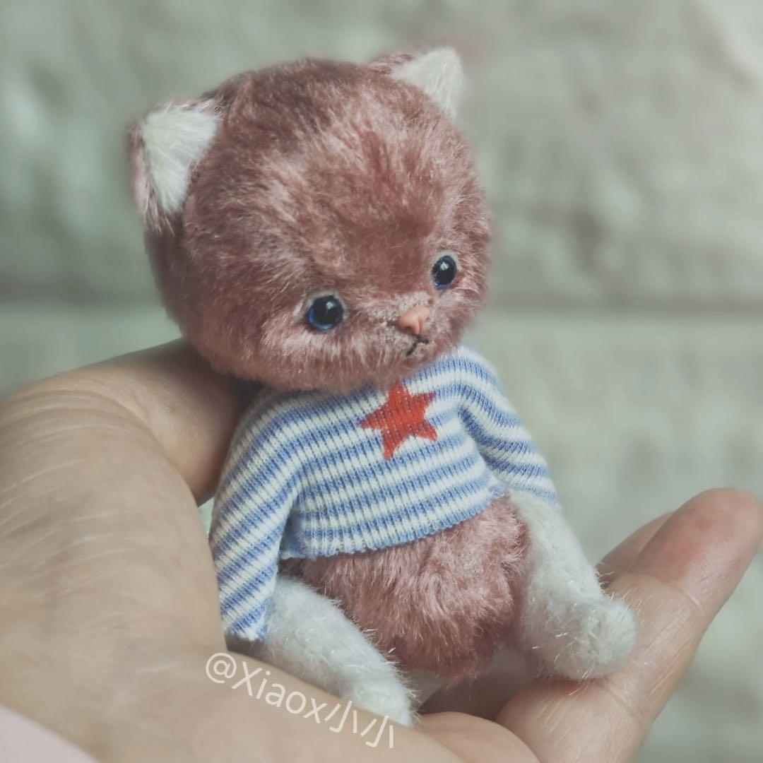 

[USED] Reddish-brown kitten plush toy cat handmade teddy bear by an overseas artist