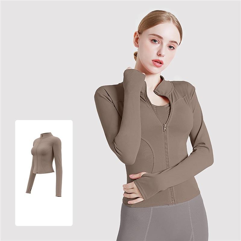 Högstretch Damyogakläder, Utomhuslöpningssportjackor, Tunna Fitness Långärmade Enfärgade Solskyddstoppar