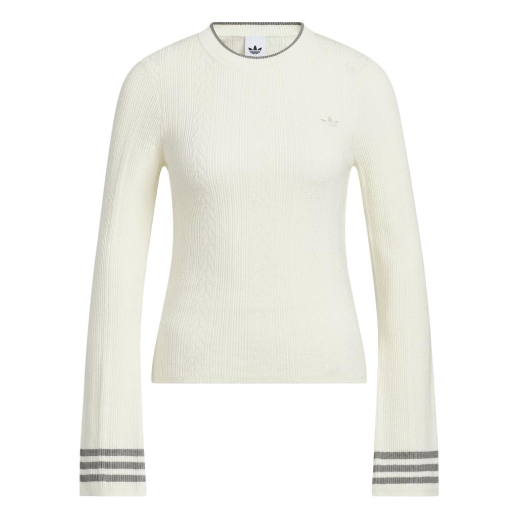 Adidas Originals Loose Striped Crew Neck Pullover Long Sleeve Knit Sweatshirt Women Sweatshirt KS5965