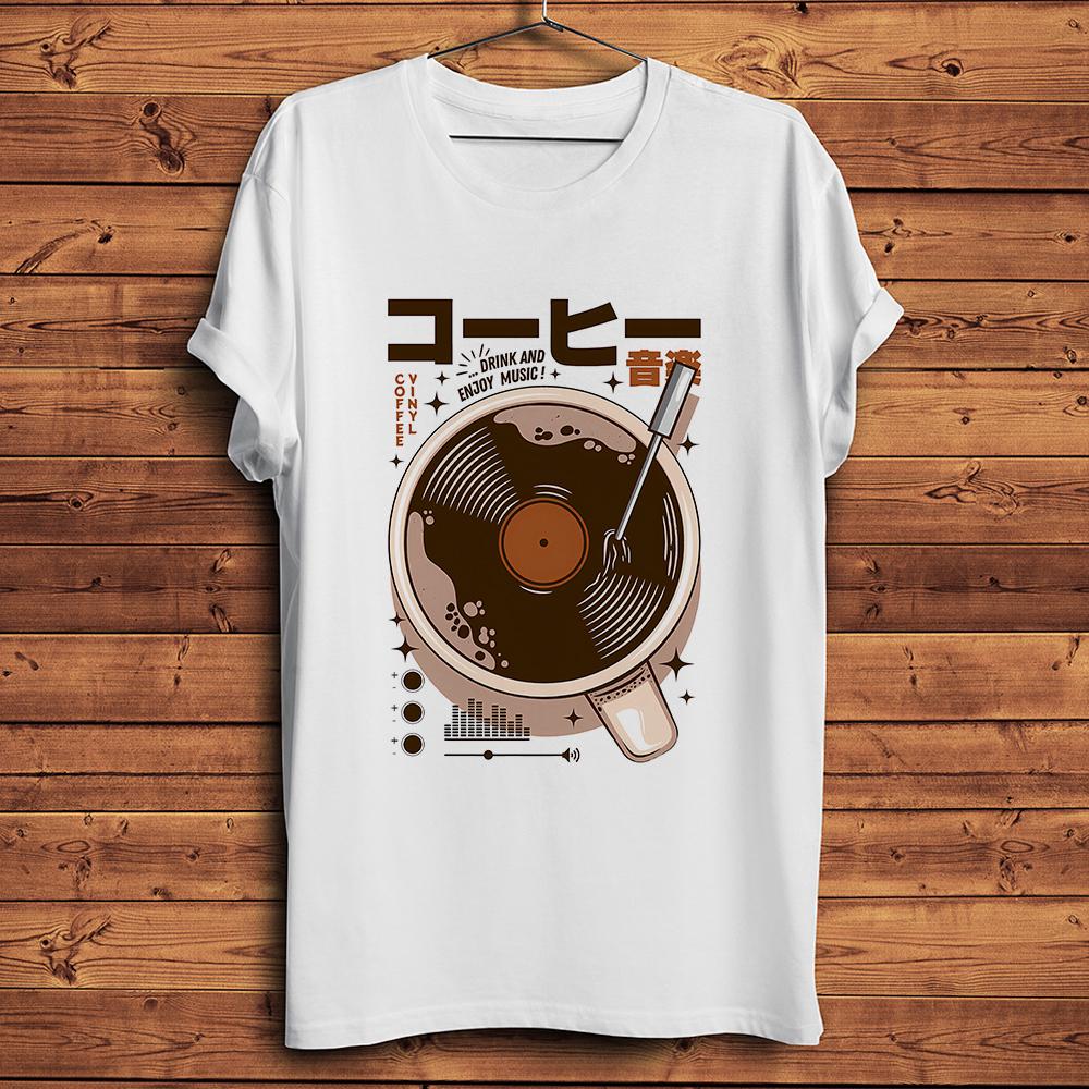 Vinyl Record Music Coffee Funny Vintage Tshirt Unisex White Casual Short Sleeve TShirtNocracking Breathable Printing S