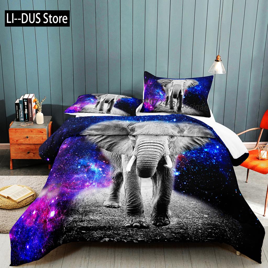 Queen Size Wild Animal Theme Twin Bedding Set Elephant Duvet Cover Set For Kids Teens Boys Comfortable Double King Quilt Cover