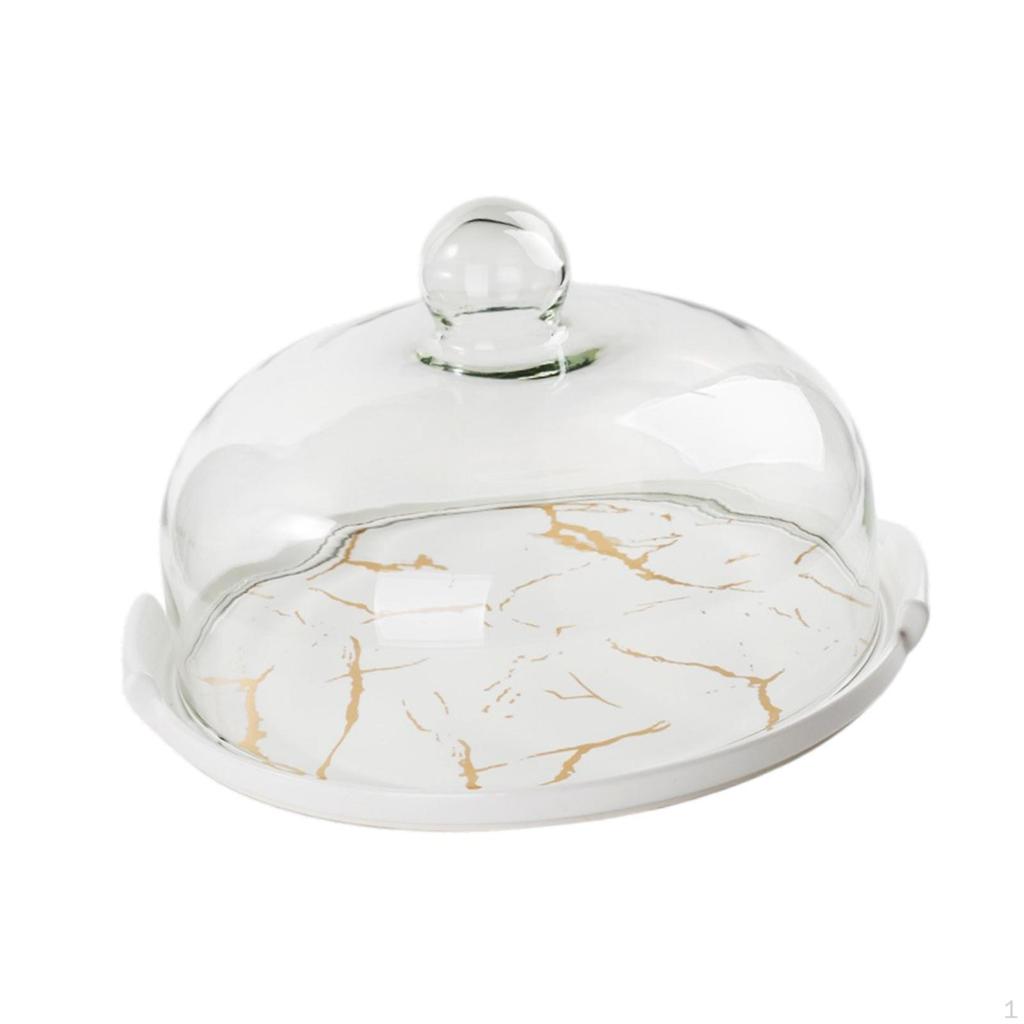 Cake Stand Round Tray with Clear Glass Dome Stylish Multifunctional Dessert Display Plate for