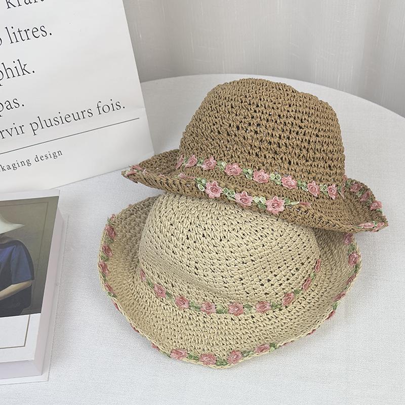 Straw Hat Women's Summer Woven Small Flower New Hat Seaside Vacation Trip Foldable Sunscreen Sun Hat