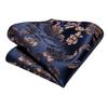 Tie Hankerchief Cufflinks Set For Men Wedding Flowers Golden Navy Blue  Necktie 100Silk Paisley Floral Ties