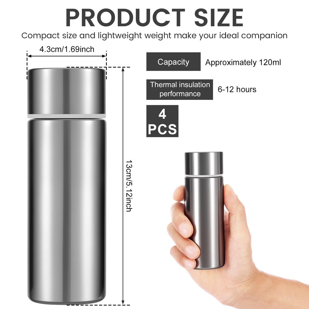 4pcs 120ml Mini Stainless Steel Water Bottles Insulated Water Bottles Leak Proof Outdoor Cups Portable Small Water Bottles