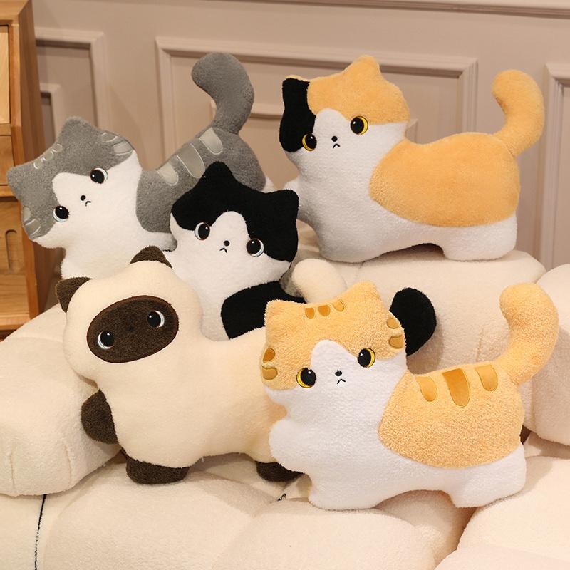 Adorable Cat Plush Toy Soft Kitty Huggable Pillow Stuffed Sofa Cushion Cute Doll Children Friends Holiday Birthday Xmas Gift