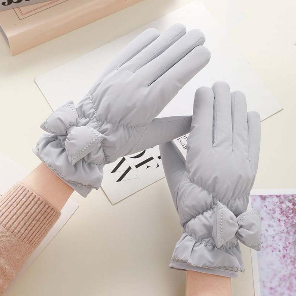 

Down Cotton Bow Anti-cold Mittens Satin Windproof Gloves Autumn бежевый