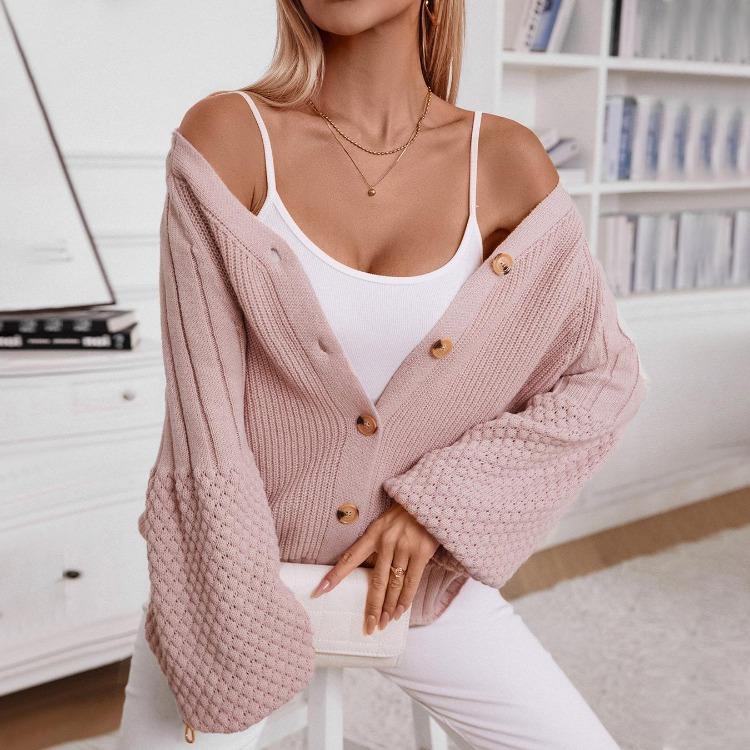 Women Casual Lightweight Open Front Cardigan Soft Cable Knit Sweater Long Sleeve Loose Solid Button Outwear for Winter Fall