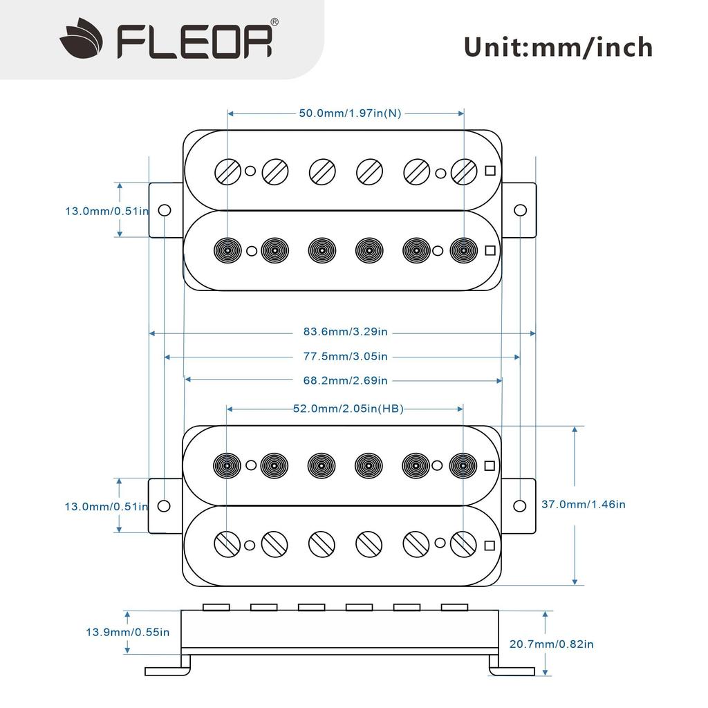 FLEOR Alnico 5 Guitar Pickups Zebra Neck and Bridge Humbucker Pickup Set