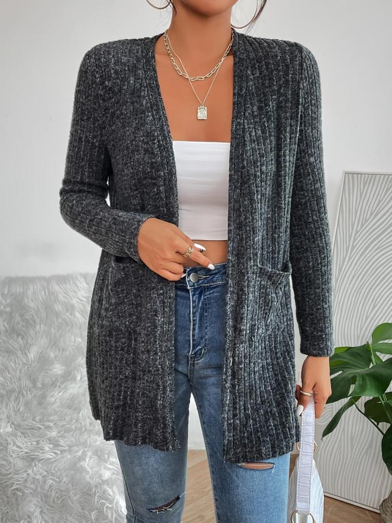 Autumn/Winter Solid Color Knit Cardigan with Pockets