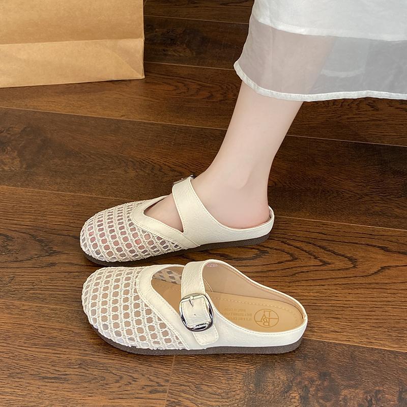 Fashion CRLAYDK Fashion Mule for Women Mesh Hollow Out Backless Slip On Casual Ladies Loafers Walking Dressy Slides Buckle Flats Shoes