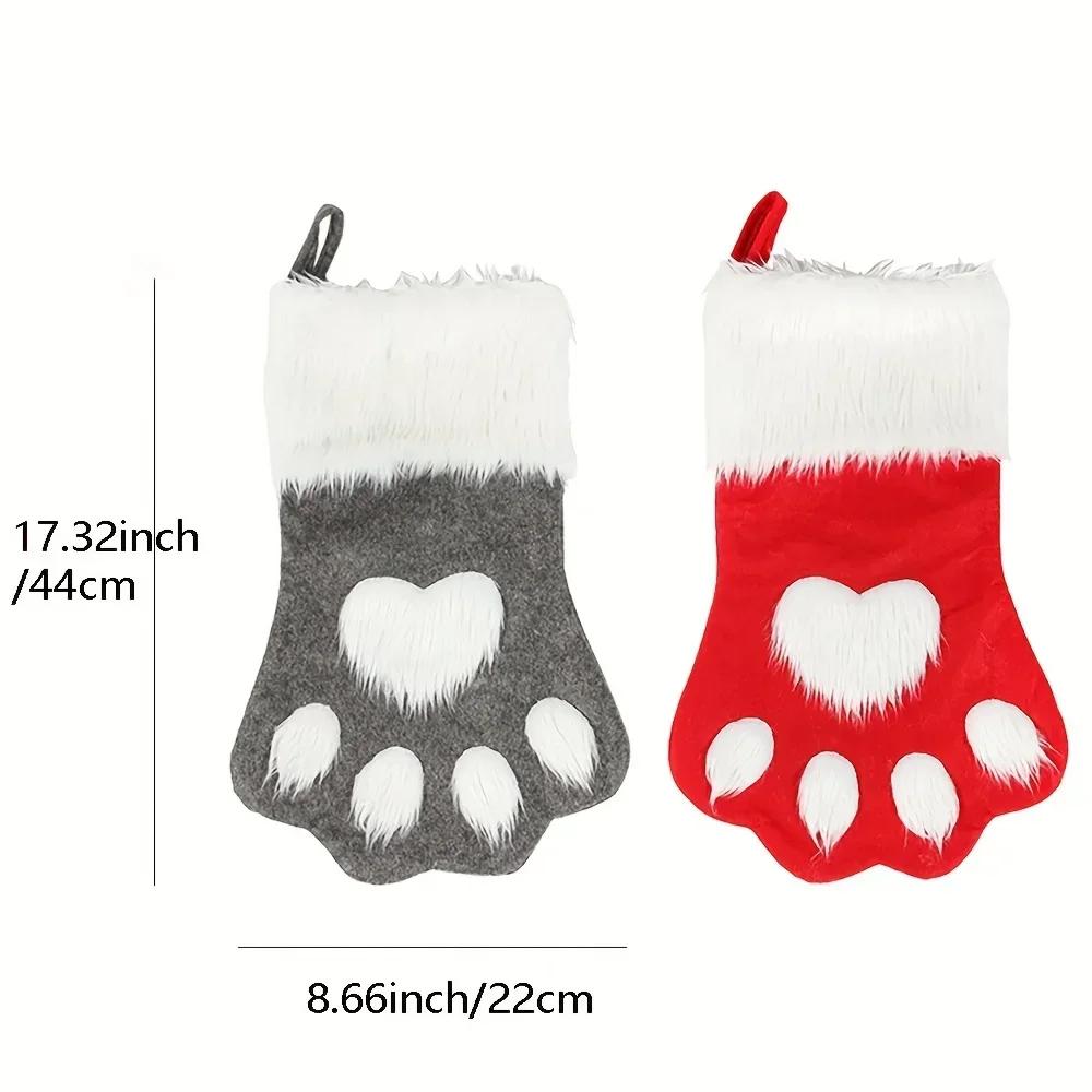 Weihnachtsstrumpf Socken Geschenk Süßigkeitentüte Hund Katze Pfote Elch Muster Weihnachtsbaum Hängeornament Party Zuhause Kamin Dekoration