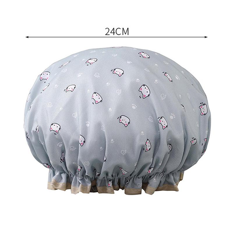 1PCS Waterproof Shower Cap Leopard Print Double Layer Elastic Shower Hair Cover Reusable Wave Point Shower Cap Bathroom Supplies
