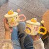 High Appearance Mug with Lid Spoon, Cute Ceramic Water Cup, Cartoon Small Coal Ball Couple Water Cup Gift, Breakfast Cup