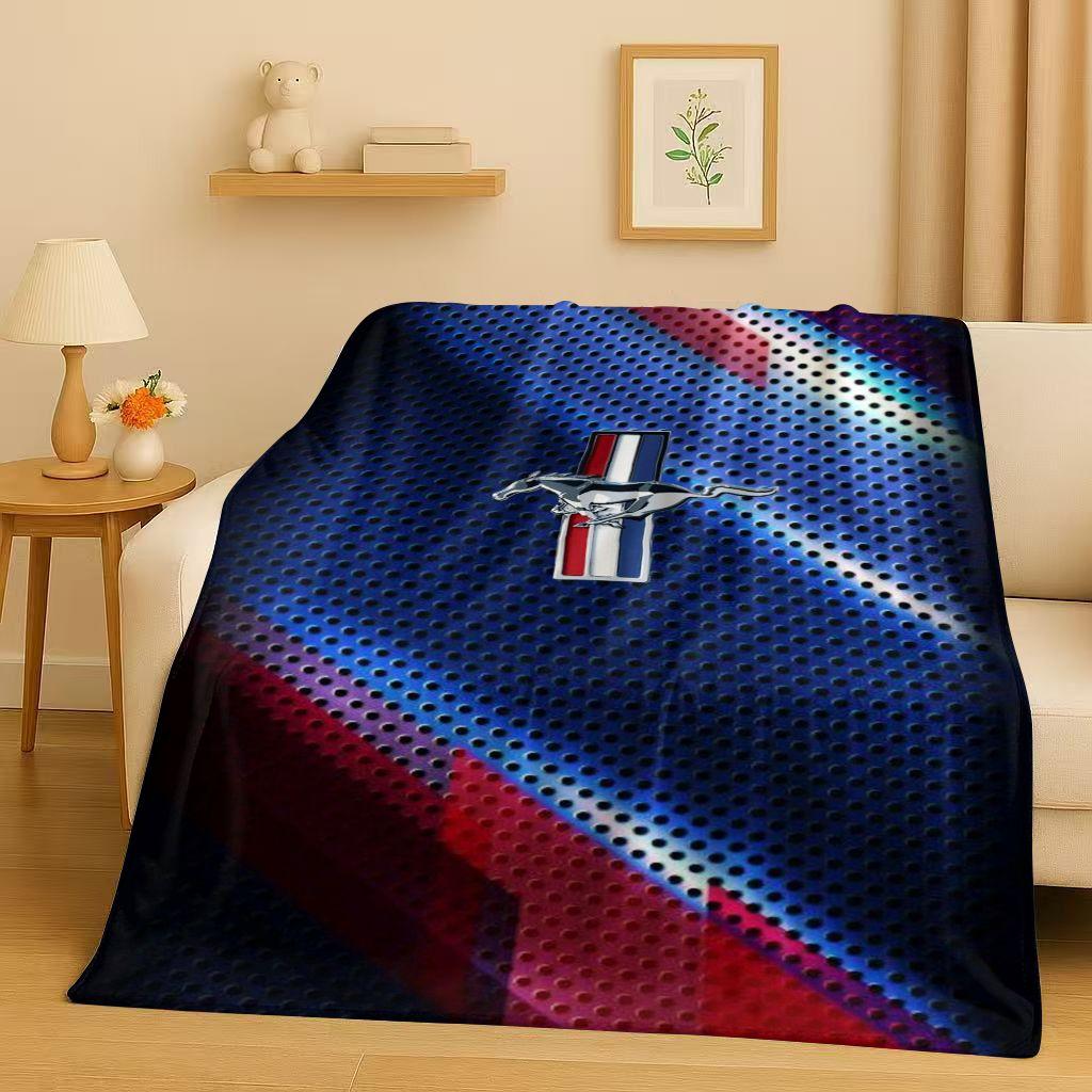 New Mustang Racing Car Logo Flannel Blanket,Ultra Soft Warm Plush Throw for Home Bedroom Bed Sofa Cover Picnic Kids Office