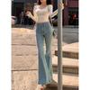 High Quality! Hip Lift! Cotton Heavy American Gyaru High Waist Skinny Flared Trousers Jeans Women Slim Fit