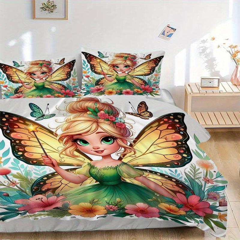 

3pcs Disney Tinker Bell Design Quilt Cover Set - Soft and Cozy Bedroom, Guest Room and Dorm Decorative Bedding 3-Piece Set 1 Quilt Cover + 2 Pill 135x200cm