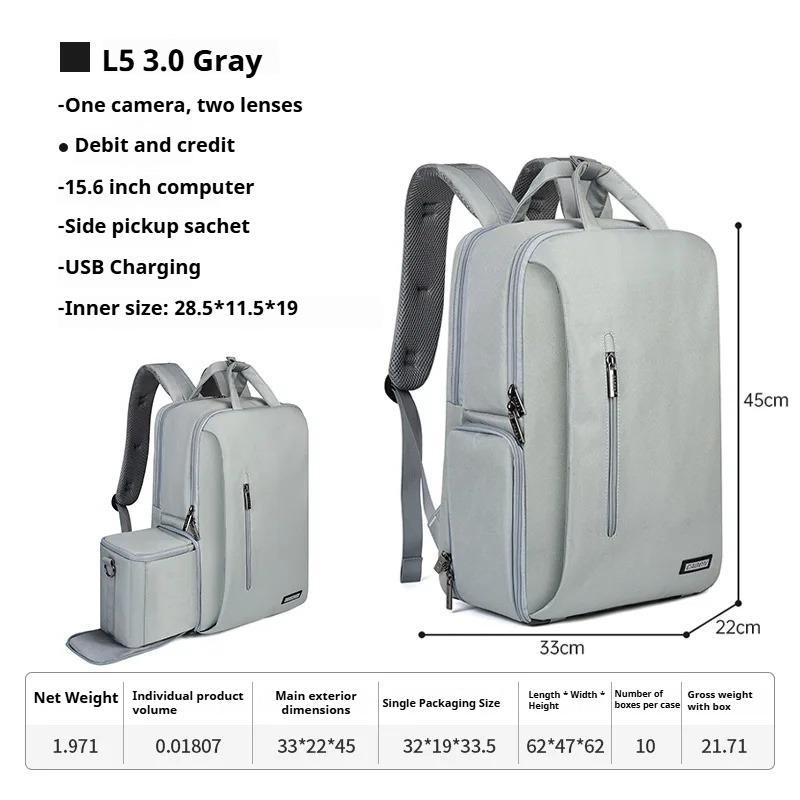 

Backpacks Double Shoulder Camera Bag Large Capacity 900D SLR Camera Bag Multi-Function Stabilizer Storage Bag L5 3.0 Light Grey