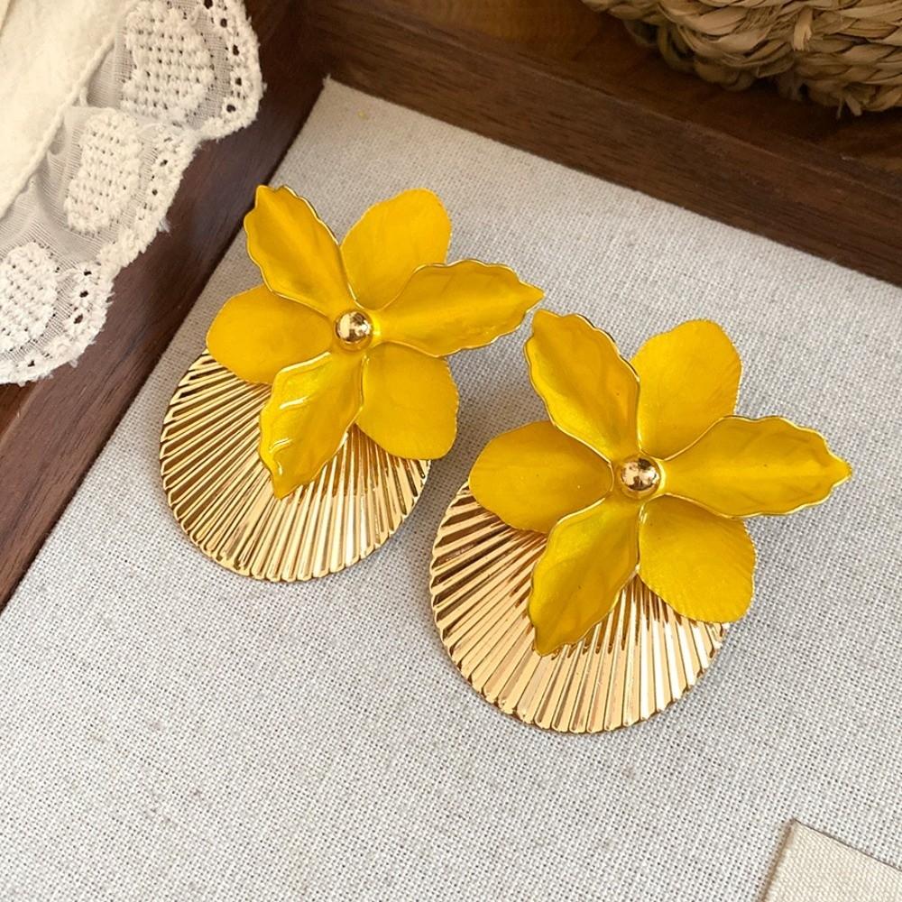 Shell Shape Orchid Flower Shell Earrings Oil Drip Ear Pendant Floral Ear Studs Festival