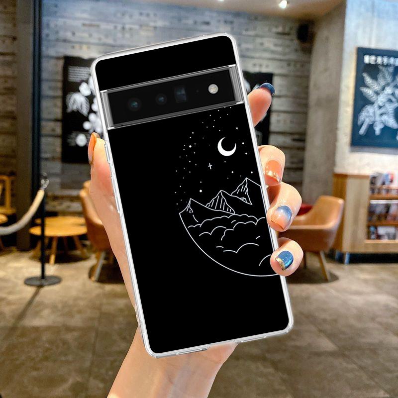 Couple Cartoon Aesth sun moon Phone Case For Google Pixel 9 8 7 6 Pro XL 8A 7A 6A 5 4 5A 4A 3A XL 5G soft Clear TPU Cover