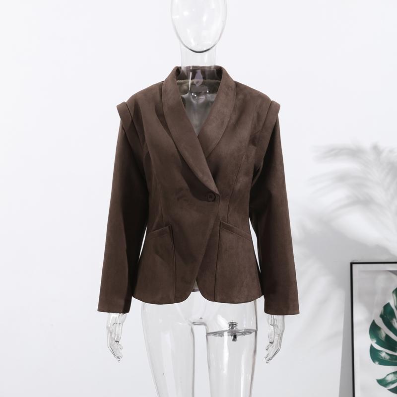 Dark Brown Suede Laplel Jacket Women's Warm Long Sleeve Commute Outerwear Retro British Style Temperament Jacket Autumn 2025