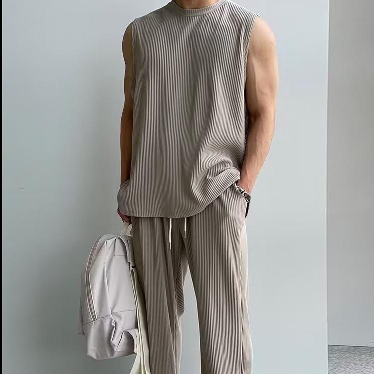 

Мужской летний комплект из жилета без рукавов и повседневных брюк в корейском стиле XL серый