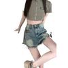 Women's High Waist Frayed Denim Shorts - Loose, Retro A-Line, Wide-Leg Summer Hot Pants