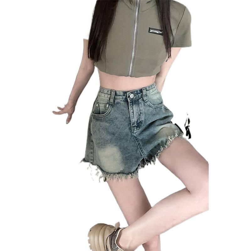 Women's High Waist Frayed Denim Shorts - Loose, Retro A-Line, Wide-Leg Summer Hot Pants