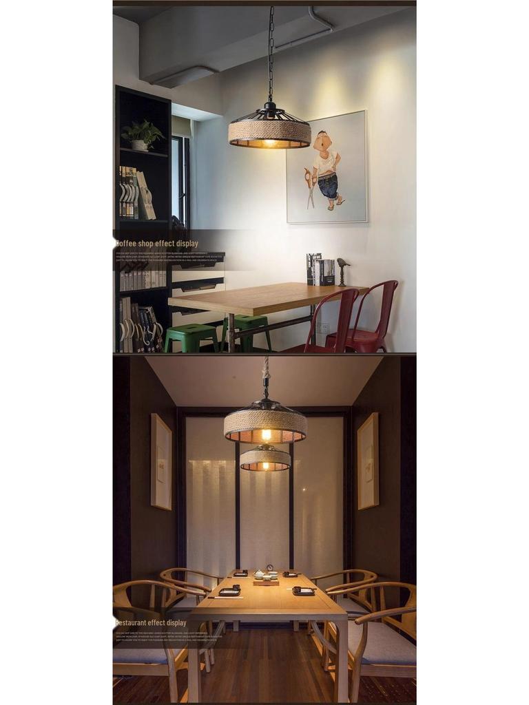 Retro Wrought Iron Pendant Light – Hemp Rope Design for Clothing Stores, Cafes, Restaurants, and Bars