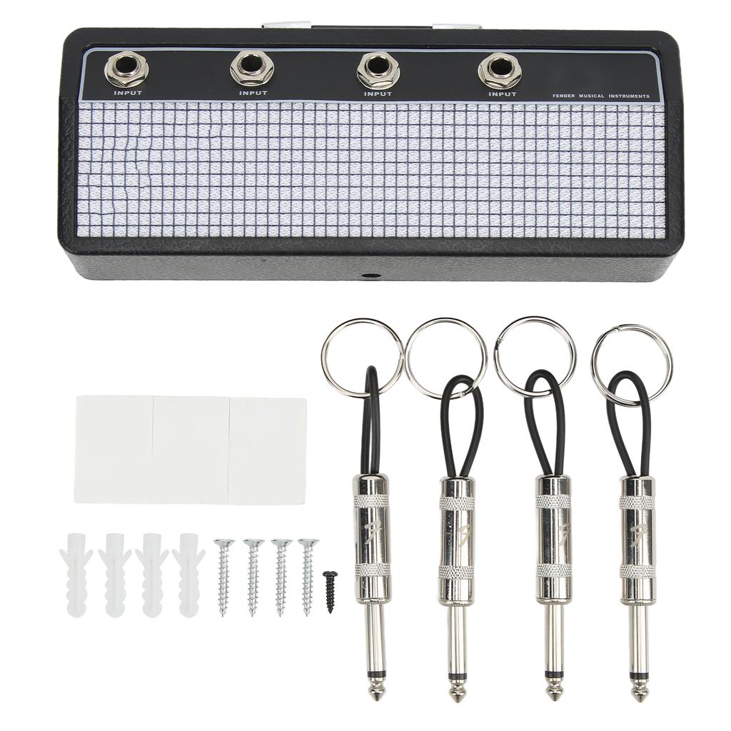 Guitar Plug Storage Box Wall Mounting Guitar Amplifier Key Holder Rack with 4Pcs Keychains