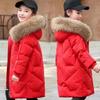 Winter Warm Girl Down Jacket 3-14 Years Old Long Big Fur Collar Detachable Hat Hooded Jacket
