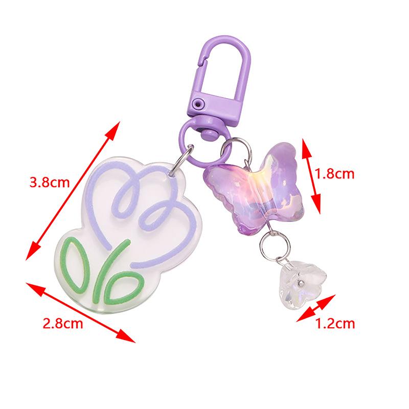 Akrylový barevný průhledný přívěsek na klíče s květinou v ins stylu, ozdoba na tašku