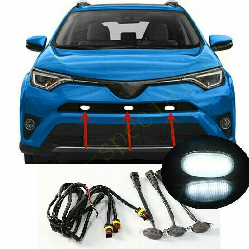 For Toyota RAV4 2013-2018 White Raptor Style Front Grill LED Marker Light Kit 3X