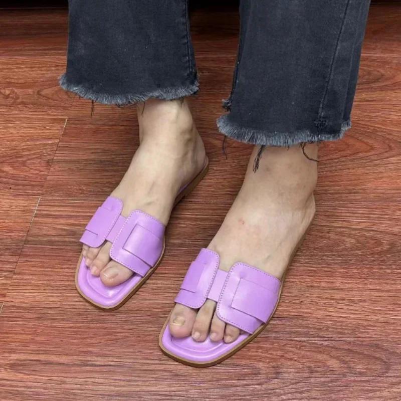 Fashion 2025 Causal Women Slippers Flat Bottom Beach Shoes for Ladies Trend Brand Design Summer Outside Big Size Open Toe Female Slides