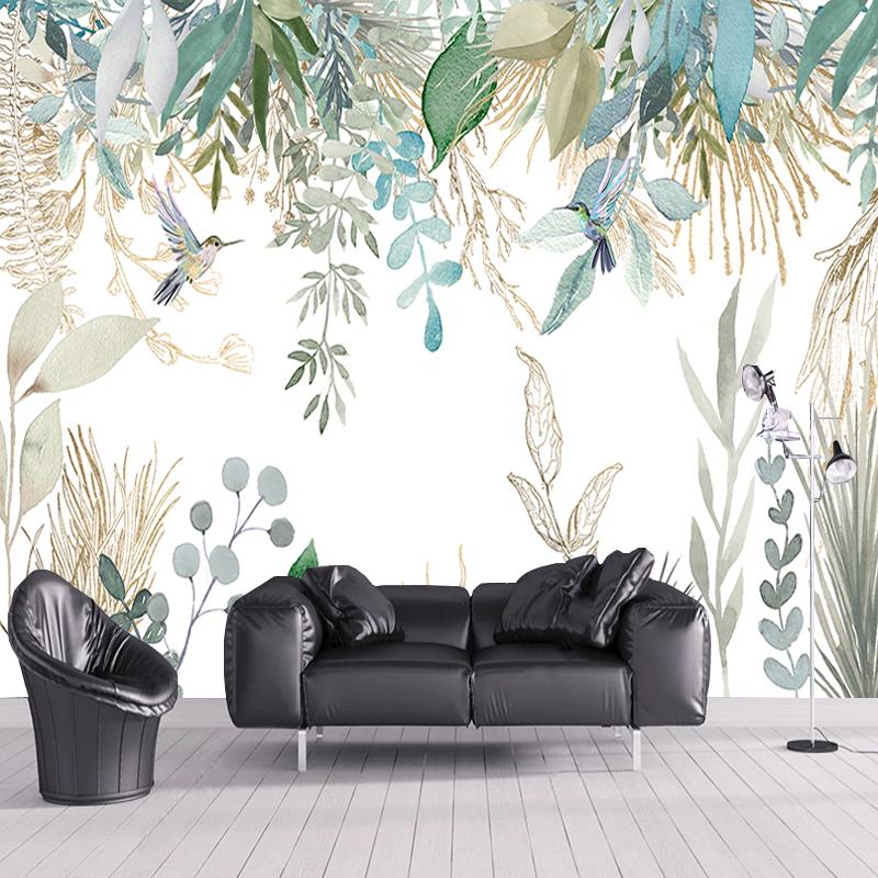 Photo Wallpaper Modern Hand-painted Tropical Plant Leaves Flowers And Birds Murals Living Room Bedroom Waterproof Wall Painting Sticker